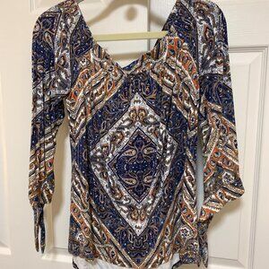 Paisley 3/4 sleeve Off-Shoulder top